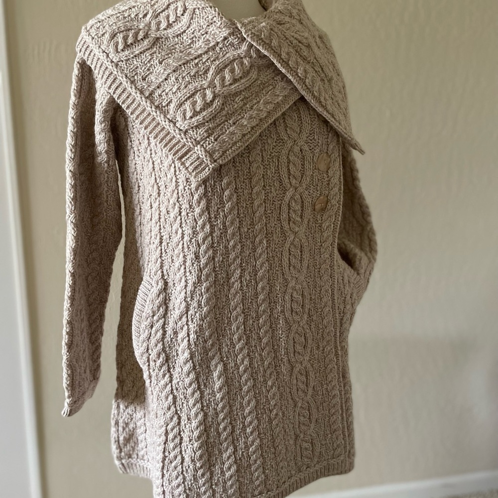 Aran Ireland Crafts Women’s 100% Wool Sweater Jacket Size M Natural, LN